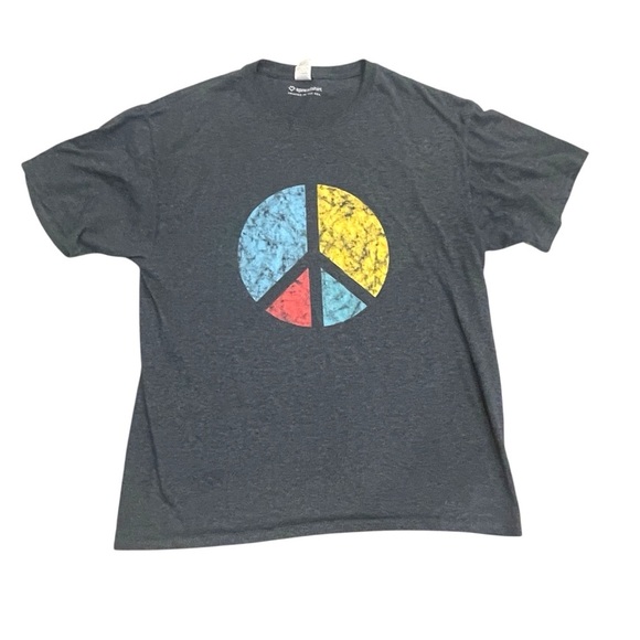 Tops - Spreadshirt Unisex Tricolor Grey Peace Sign Colorful T-shirt size Large graphic